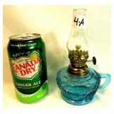 Miniature Aqua Blue Glass Finger Oil Lamp