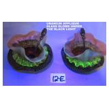 2 Cranberry & Uranium Glass Open Salters