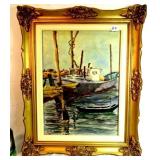 Signed Oil on Board Harbour Scene