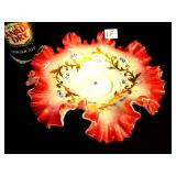 Opalescent Cranberry Cased Glass Brides Basket