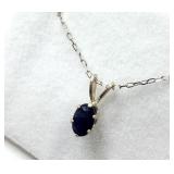 Sterling Silver Blue Sapphire Pendant & Chain