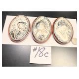 3 Sterling Silver .925 Repousse Wall Plaques