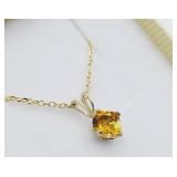 14KT Yellow Gold Citrine Pendant  Sterling Silver