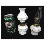 2 Antique Miniature Milkglass Oil Lamps