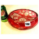 9' Wide Cranberry Glass Bowl