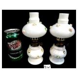 Pair of Miniature Milkglass Antique Oil Lamps