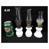3 Miniature Milkglass Oil Lamps