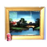 Large Antique Reverse Painting on Glass