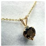 10KT Yellow Gold  Quartz Heart Shape Pendant