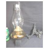 Glass Oil Lamp With Cast Iron Bracket