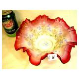 Opalescent Cranberry Antique Brides Basket