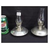 Pair of Signed Pewter Miniature Oil Lamps
