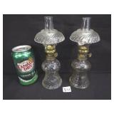 Pair of Glass Swirl Pattern Antique Glass Oil Lamp
