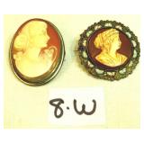 2 Vintage Cameo Brooches