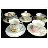 5 Victorian Hand Painted Cups & Saucers