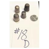 4 Antique Sterling Silver Thimbles