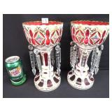 Pair of Cranberry Bohemian Glass Mantle Lusters