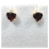 14KT Yellow Gold Natural Garnet Heart  Earrings