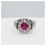 Sterling Silver Ruby (0.73ct), CZ (0.16ct) Ring