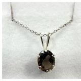 Sterling Silver Smokey Quartz Pendant & Chain