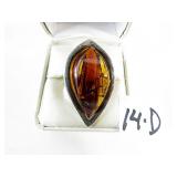 Custom Made Sterling Silver & Amber Ladies Ring