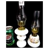 2 Antique Miniature Milkglass Oil Lamps