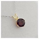 Sterling Silver Garnet Pendant Str. Silver Chain