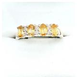 Sterling Silver Natural Citrine with CZ Ring