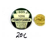 1935 Pennsylvania Fishing License Pin