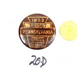 1953 Pennsylvania Fishing License Pin