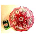 Large Cranberry Glass Cut to Clear Serving Dish