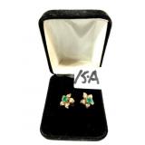 Ladies 14KT Gold, Emerald & Diamond Earrings