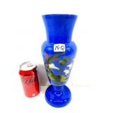 Victorian Hand Painted Blue Glass Vase