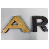 TWO WOODEN PAINTED LETTERS