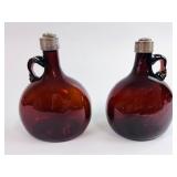 PAIR OF AMBER GLASS ONION DECANTERS