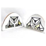 PAIR OF ARCHED STAINED GLASS WINDOWS