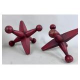 LARGE RED PAINTED WOODEN JACKS