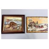 QUEBEC CARVED PLAQUE AND BEAVER PAINTING