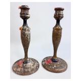 PAIR OF QUEBEC WOODEN CANDLESTICKS
