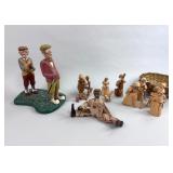 CARVED GOLFERS AND CORN HUSK DOLLS