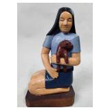 FOLK ART CARVING OF GIRL WITH A DOG