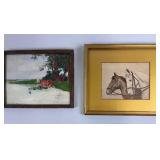 WATERCOLOURS OF A COW AND HORSES
