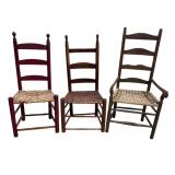 THREE ANTIQUE LADDERBACK CHAIRS