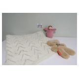 Organic Doll - Flat  Bear & Hand Knitted Blanket