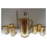 Vtg Marigold Tree Bark Carn. Glass Pitcher Set