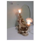 Vtg Mirror Table Lamp w/ Tulip Shades