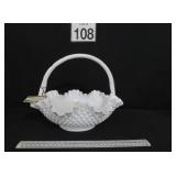 Vtg Fenton Hobnail Basket - Crack in Handle