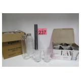 Set Of 6 Glass Bottles & 6 Handled Cups