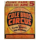 COLE BROS. CIRCUS LARGE WINDOW CARD