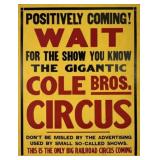 COLE BROS. CIRCUS LARGE WINDOW CARD
